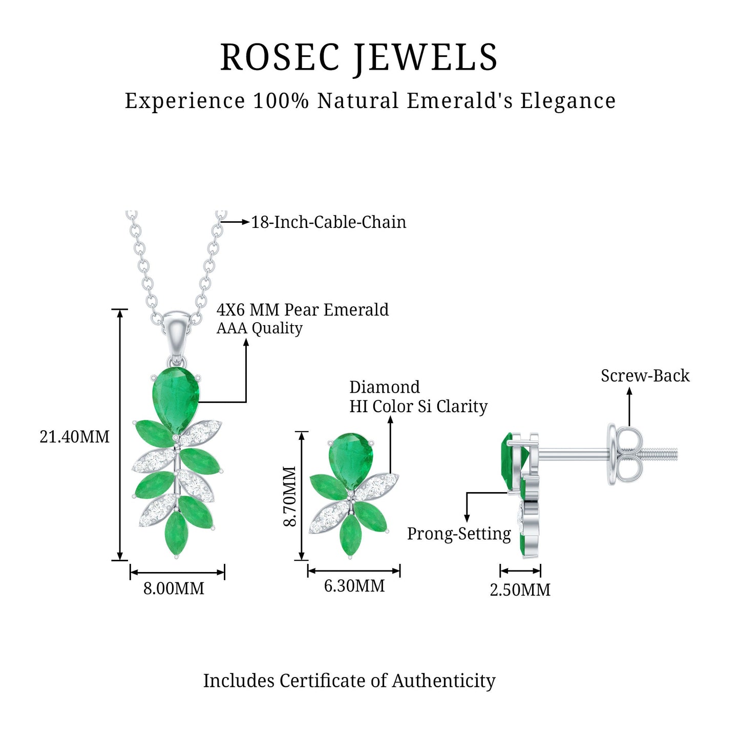 Nature Inspired Emerald and Diamond Dangle jewelry Set