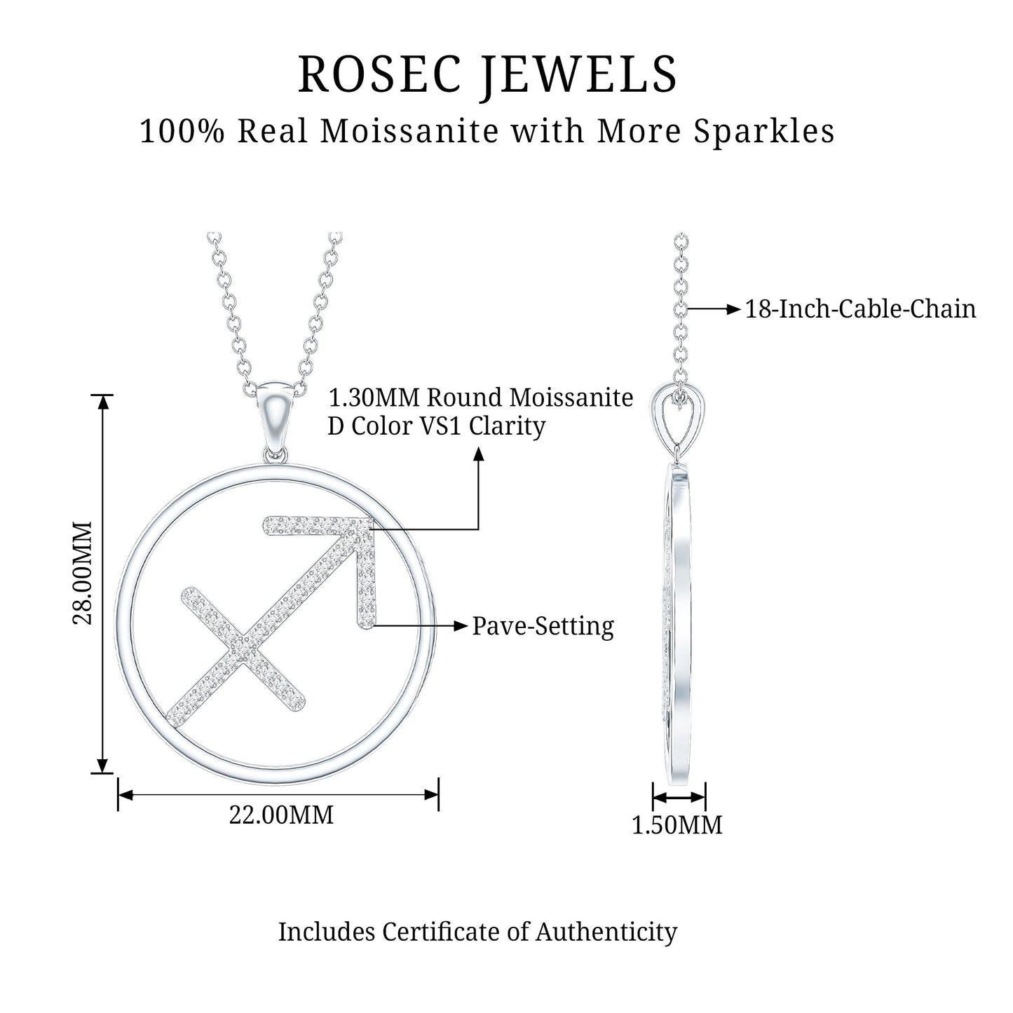 Certified Moissanite Sagittarius Zodiac Sign Necklace