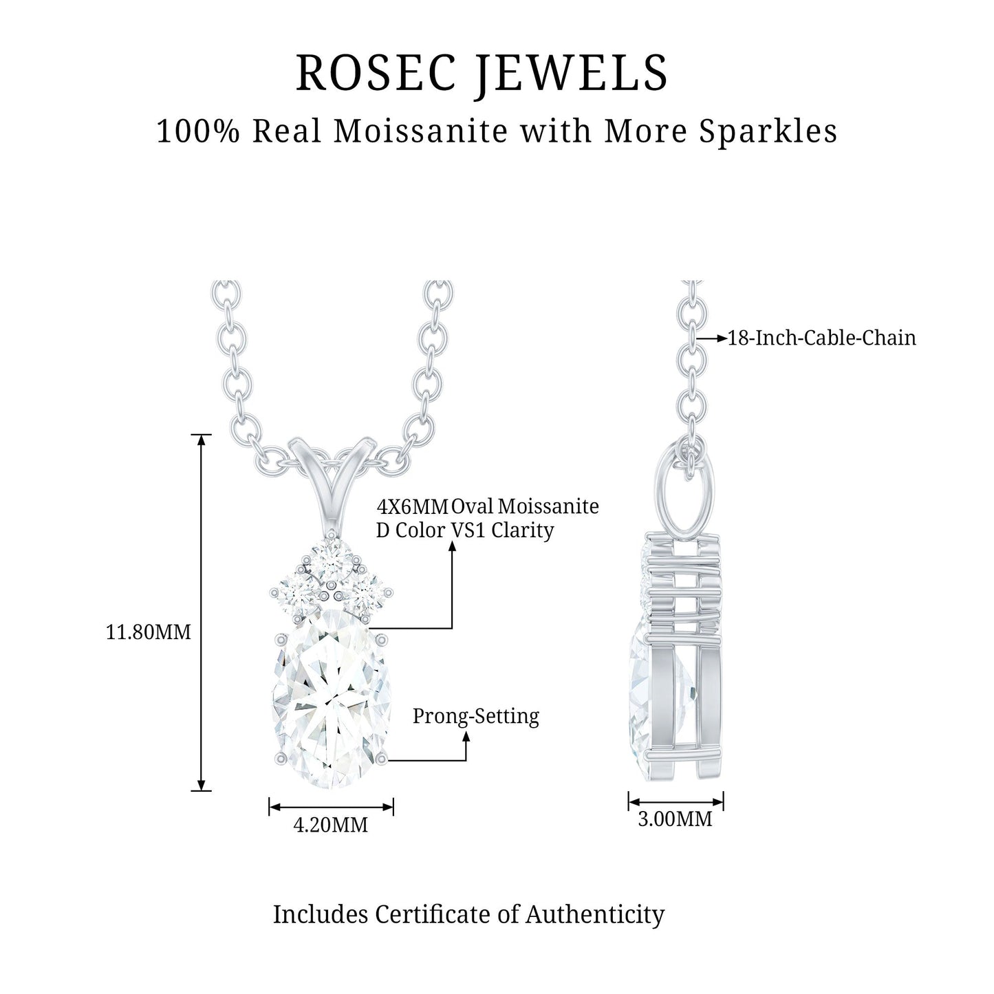 Oval and Round Cut Moissanite Pendant Necklace for Women