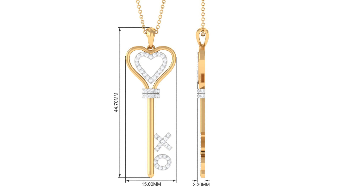 Certified Moissanite Double Heart Key Pendant with XO