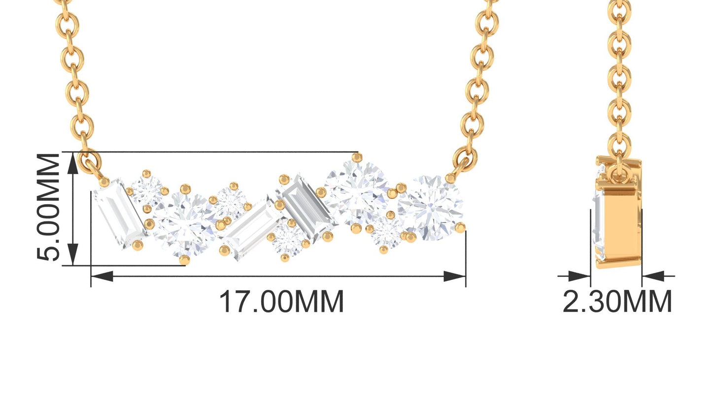 1.5 Ctw Round and Baguette Cut Moissanite Cluster Bar Necklace