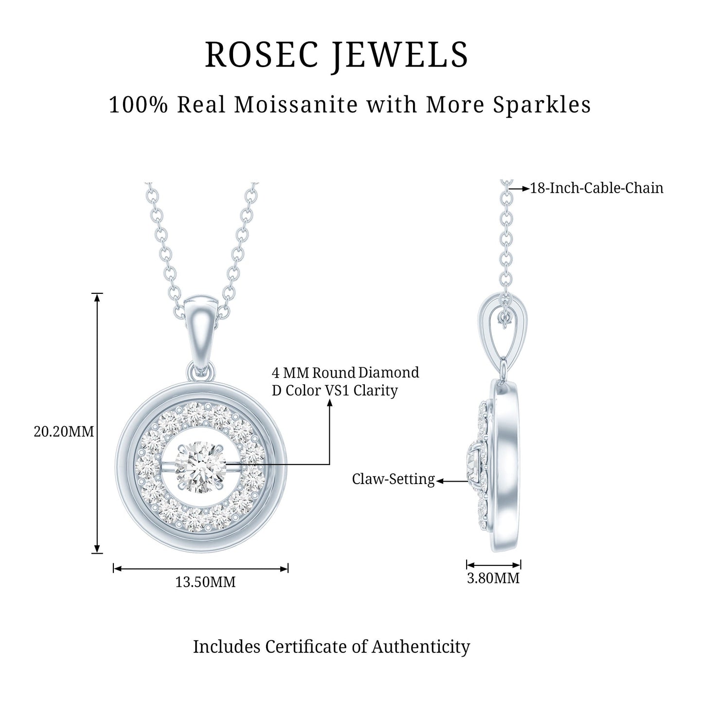 Certified Moissanite Classic Halo Pendant