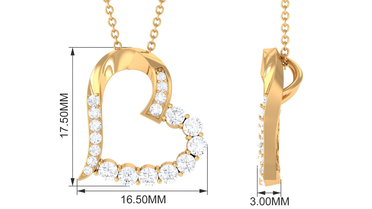 Round Cut Moissanite Open Heart Pendant in Prong Setting