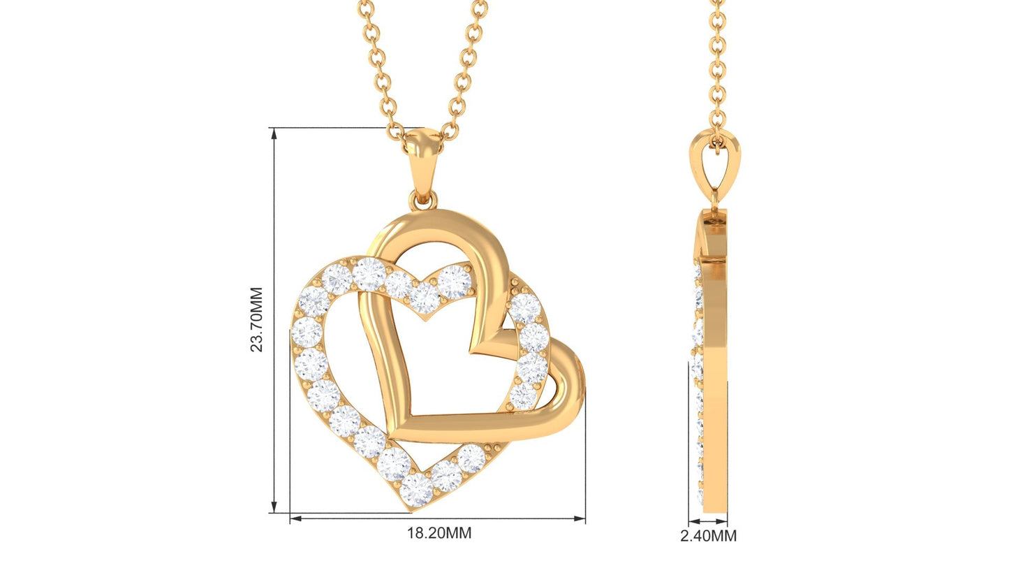 Round Shape Moissanite Interlock Double Heart Pendant