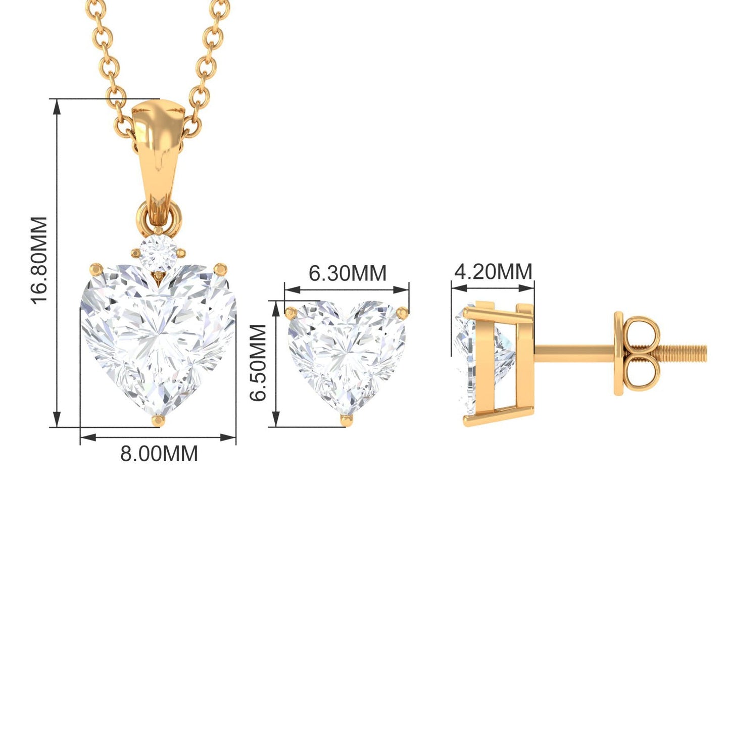 2 Carat Solitaire Moissanite Heart Pendant and Earrings Set