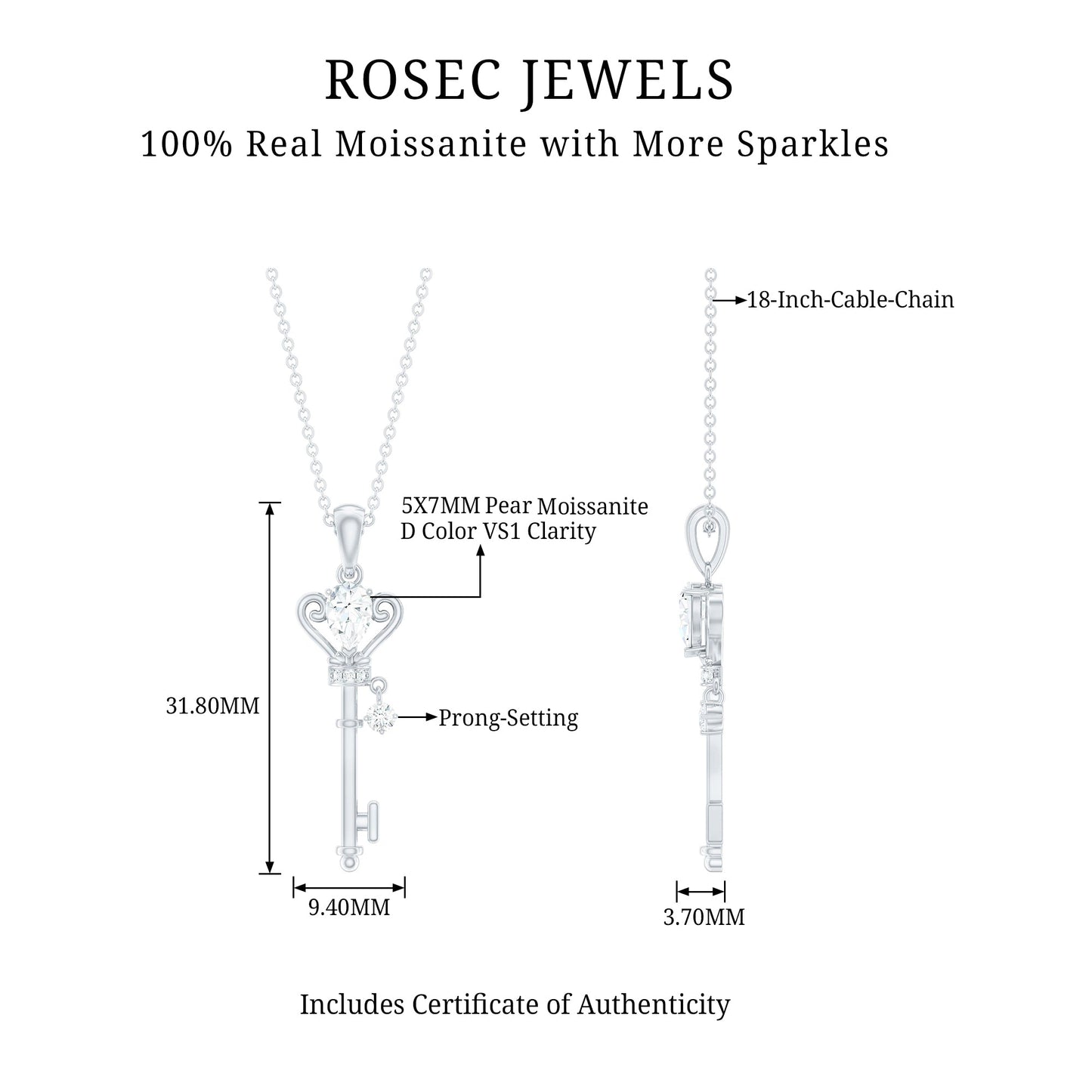 Vintage Moissanite Key Pendant for Women