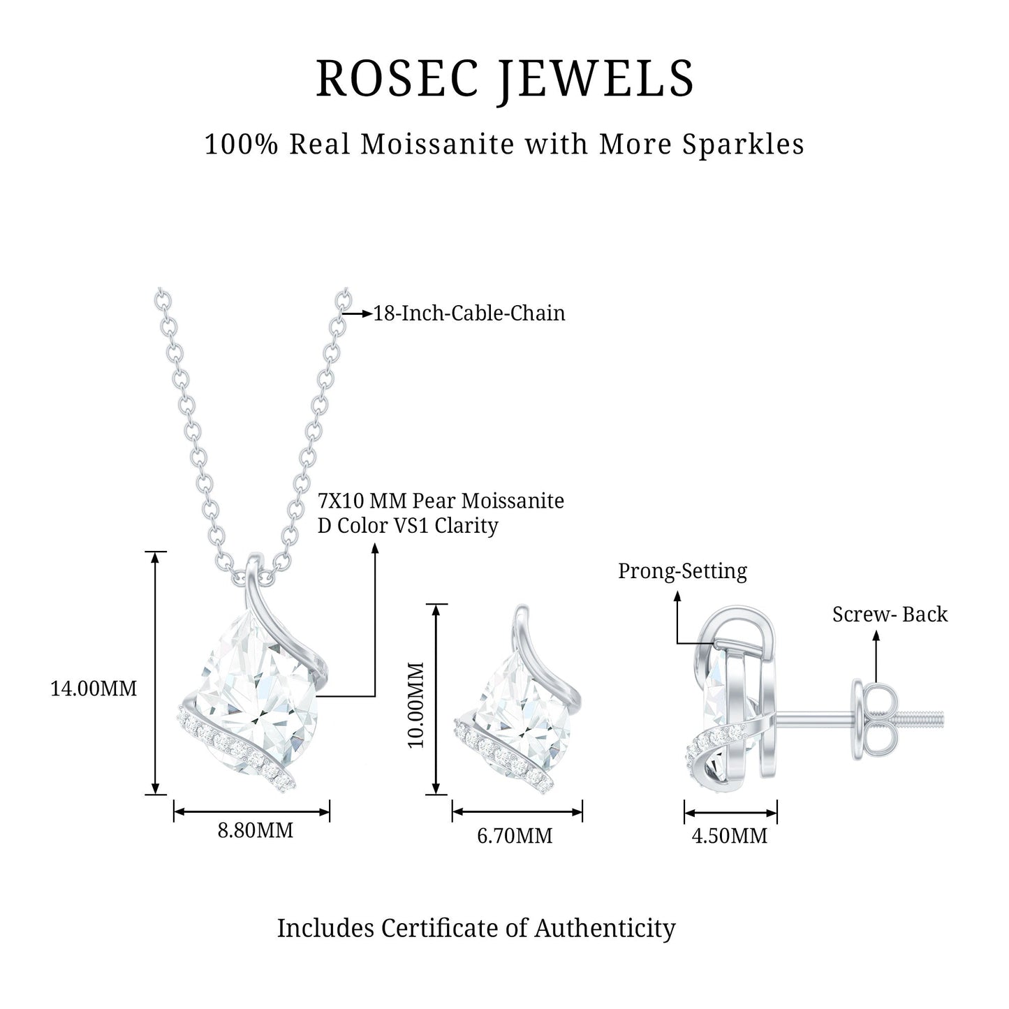Pear and Round Shape Moissanite Teardrop Jewelry Set for Women