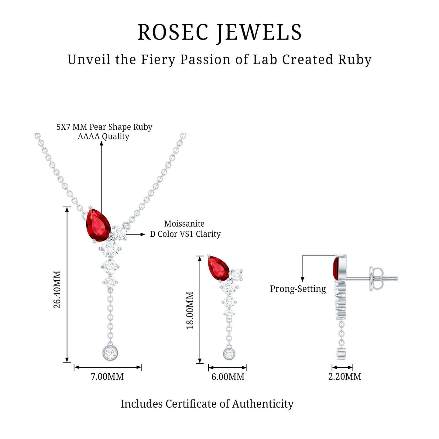 Lab Grown Ruby Bridal Necklace and Earrings Set