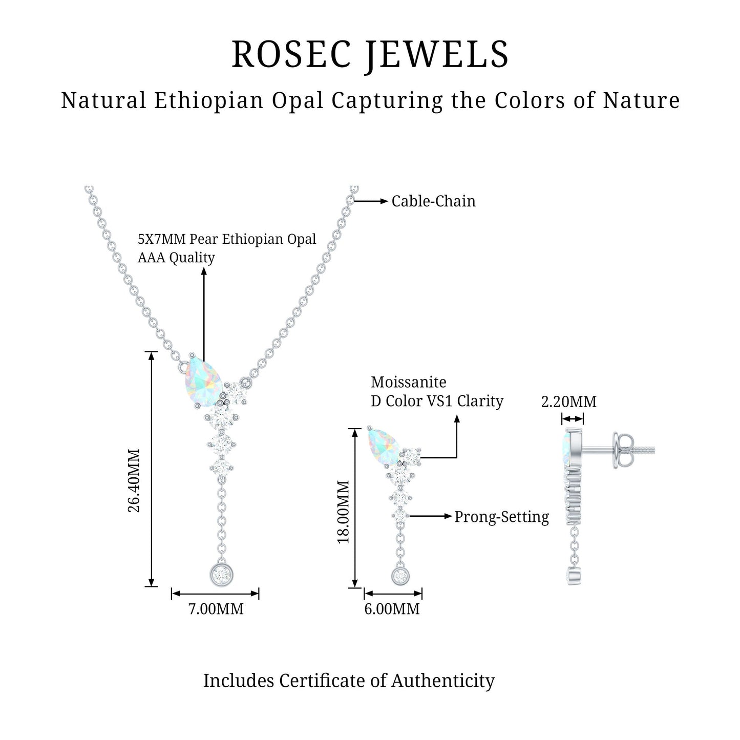 Natural Ethiopian Opal Teardrop Necklace Set with Certificate