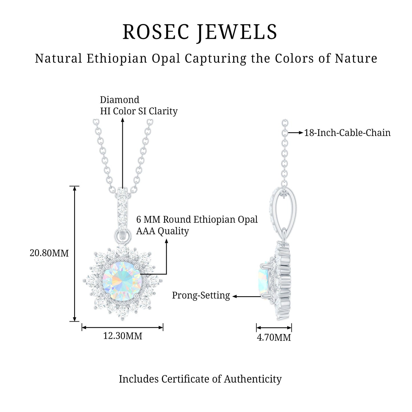 Natural 0.8 Ethiopian Opal Flower Necklace with Diamond Halo