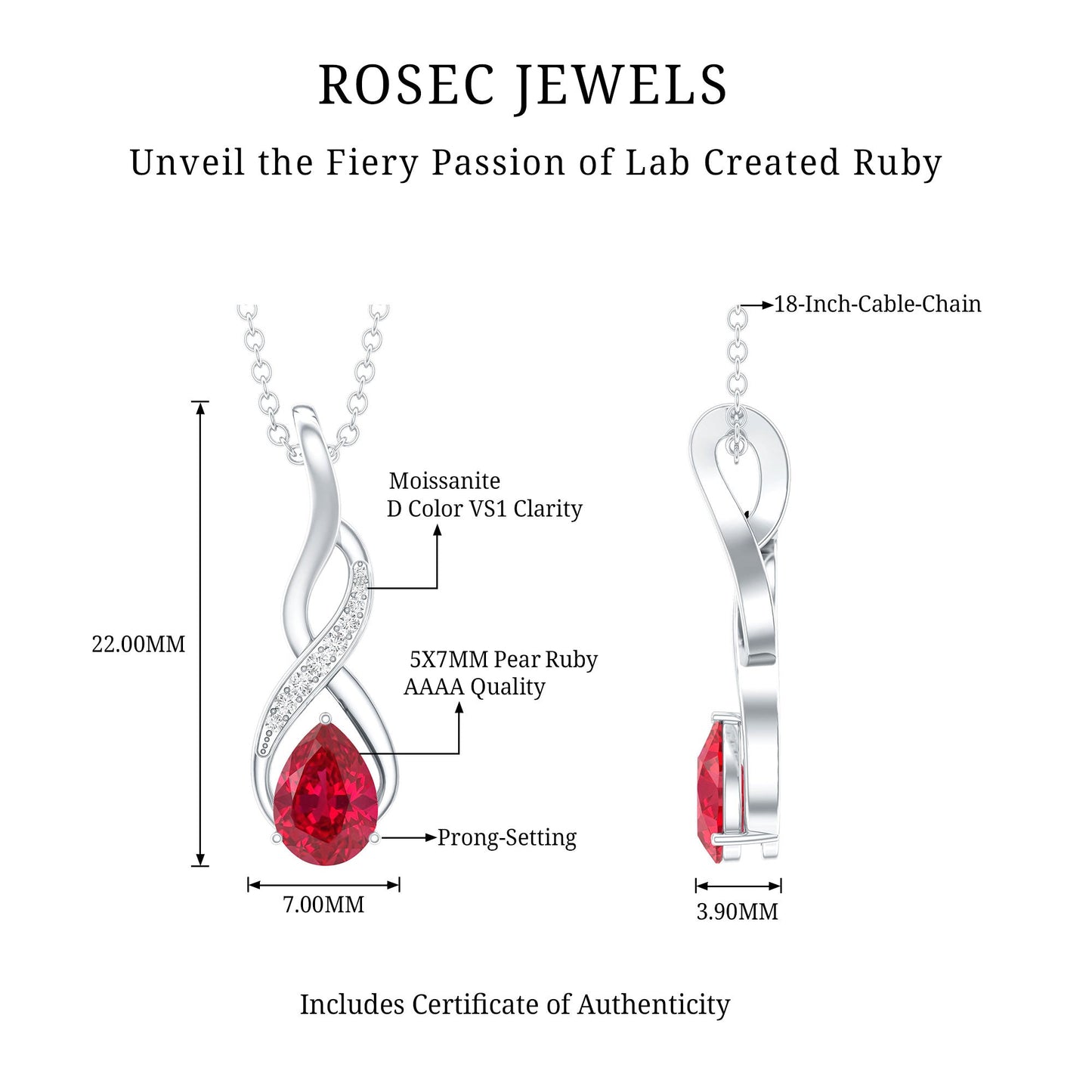 Lab Grown Ruby Teardrop Infinity Necklace with Chain