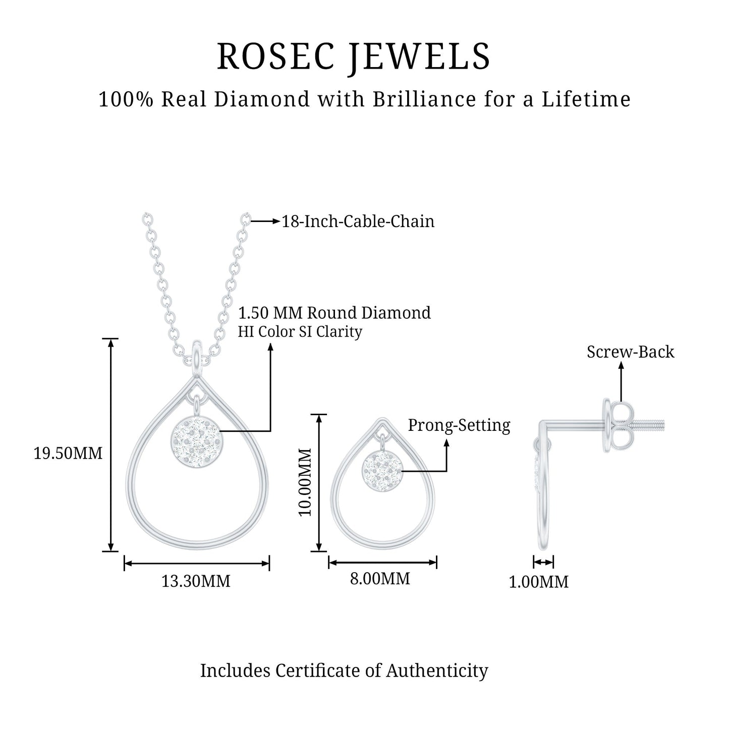 Diamond Wedding Necklace Earring Set for Bride