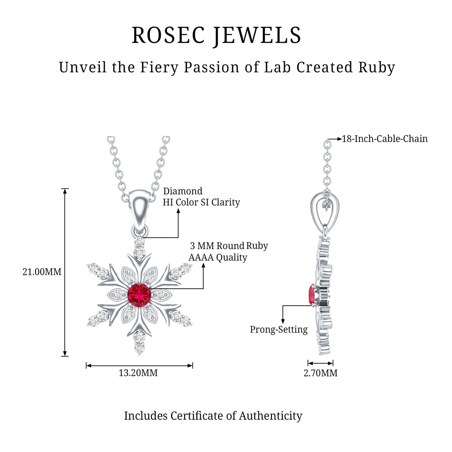 Lab Created Ruby Snowflake Pendant with Diamond Accent