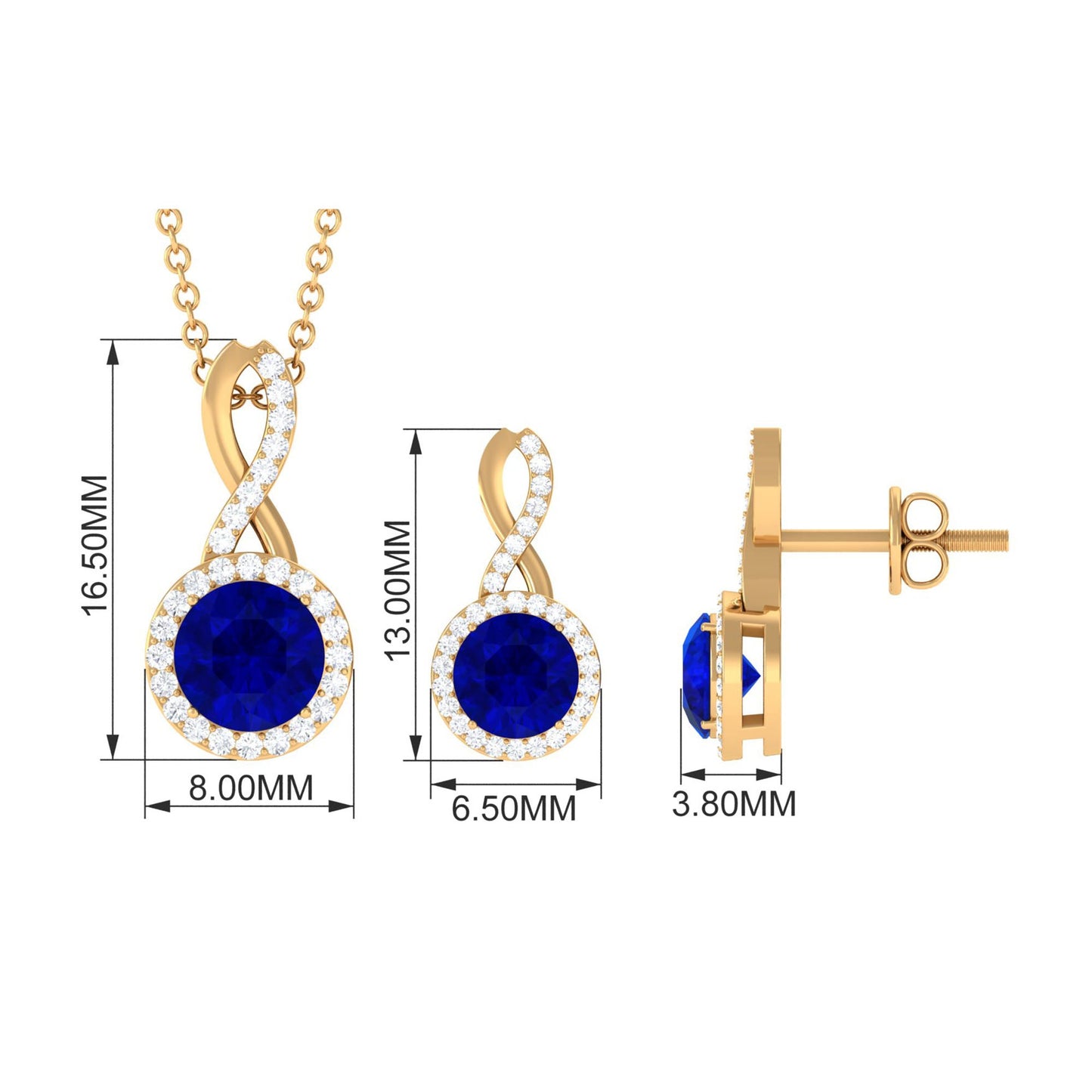 Certified Lab Grown Blue Sapphire Bridal Jewelry Set