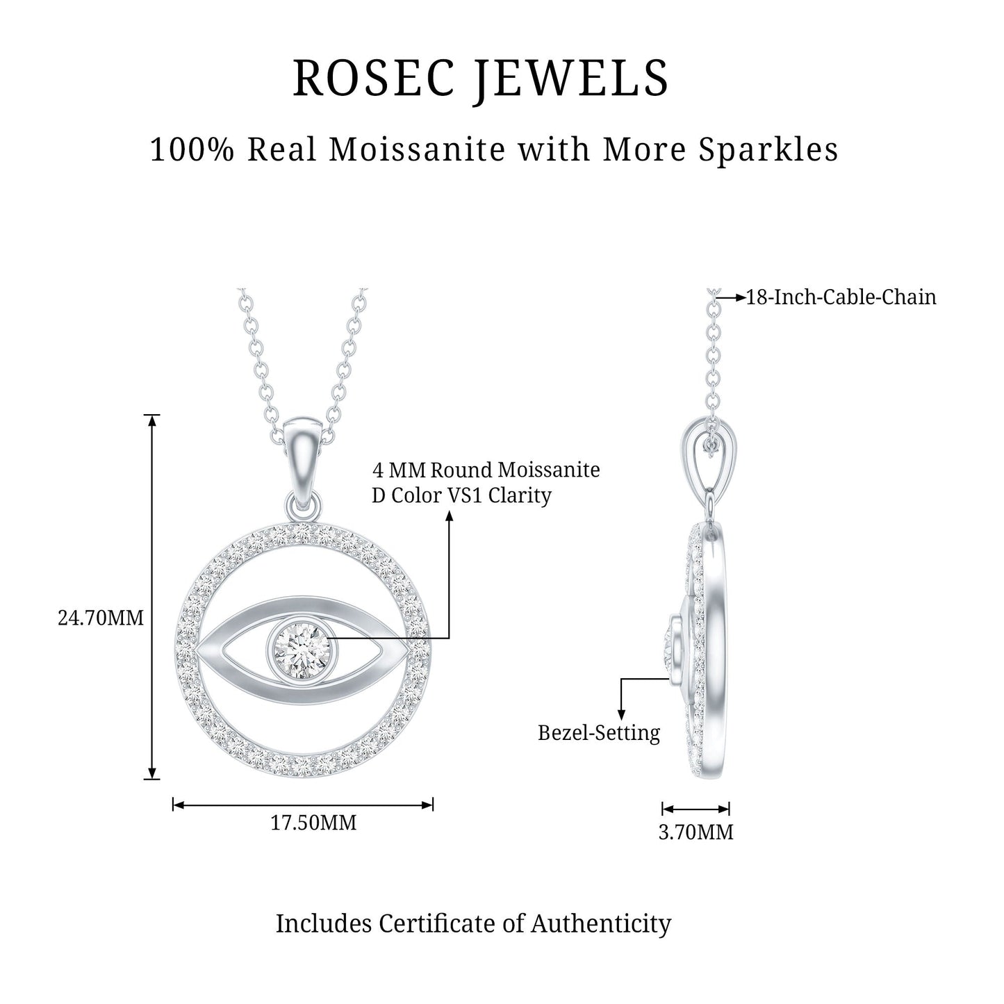 Certified Moissanite Evil Eye Pendant with Eternity