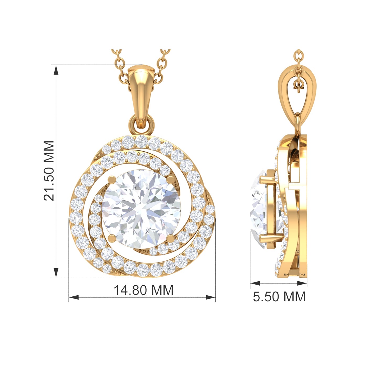 2 CT Certified Moissanite Swirl Pendant Necklace