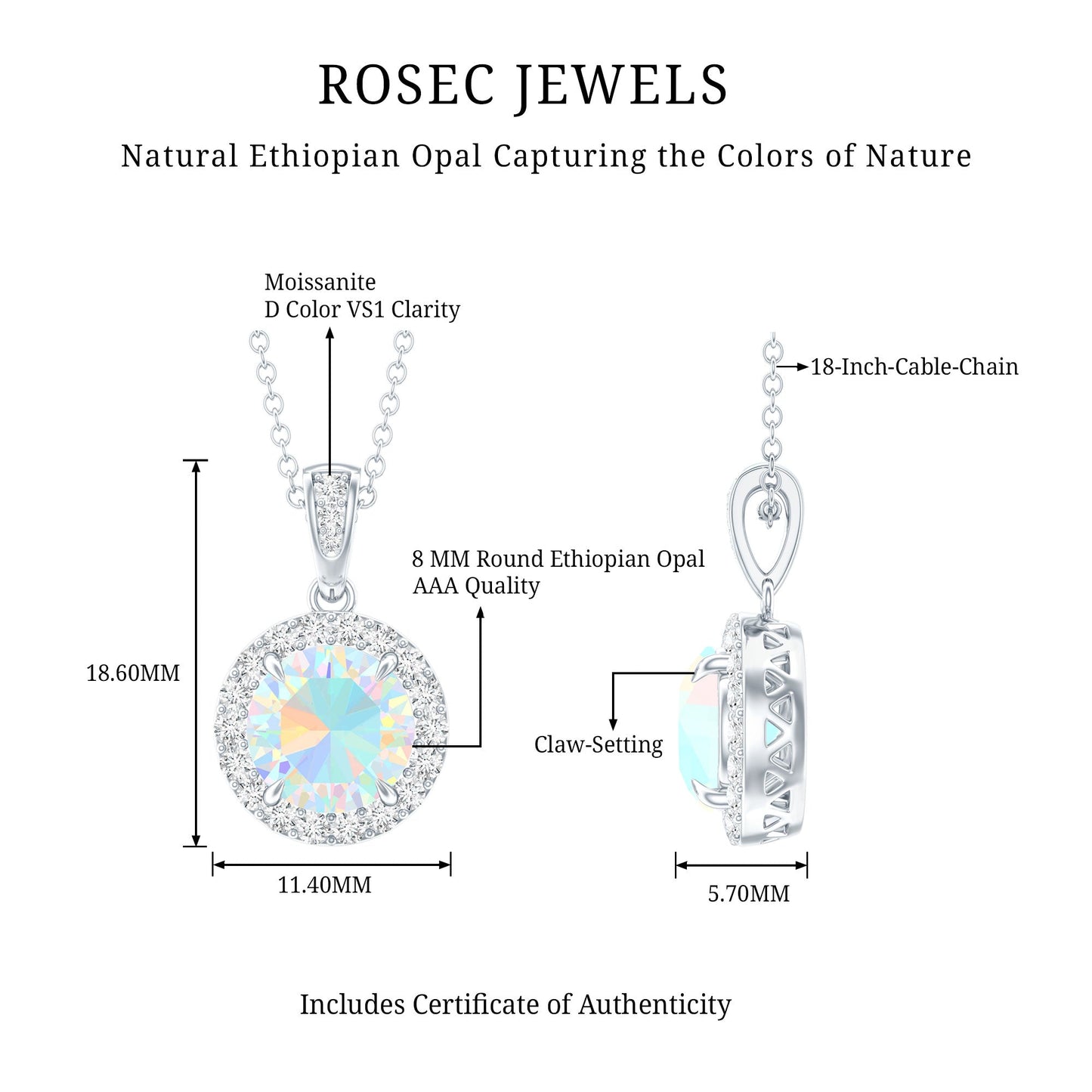 Real Ethiopian Opal Necklace With Moissanite Halo