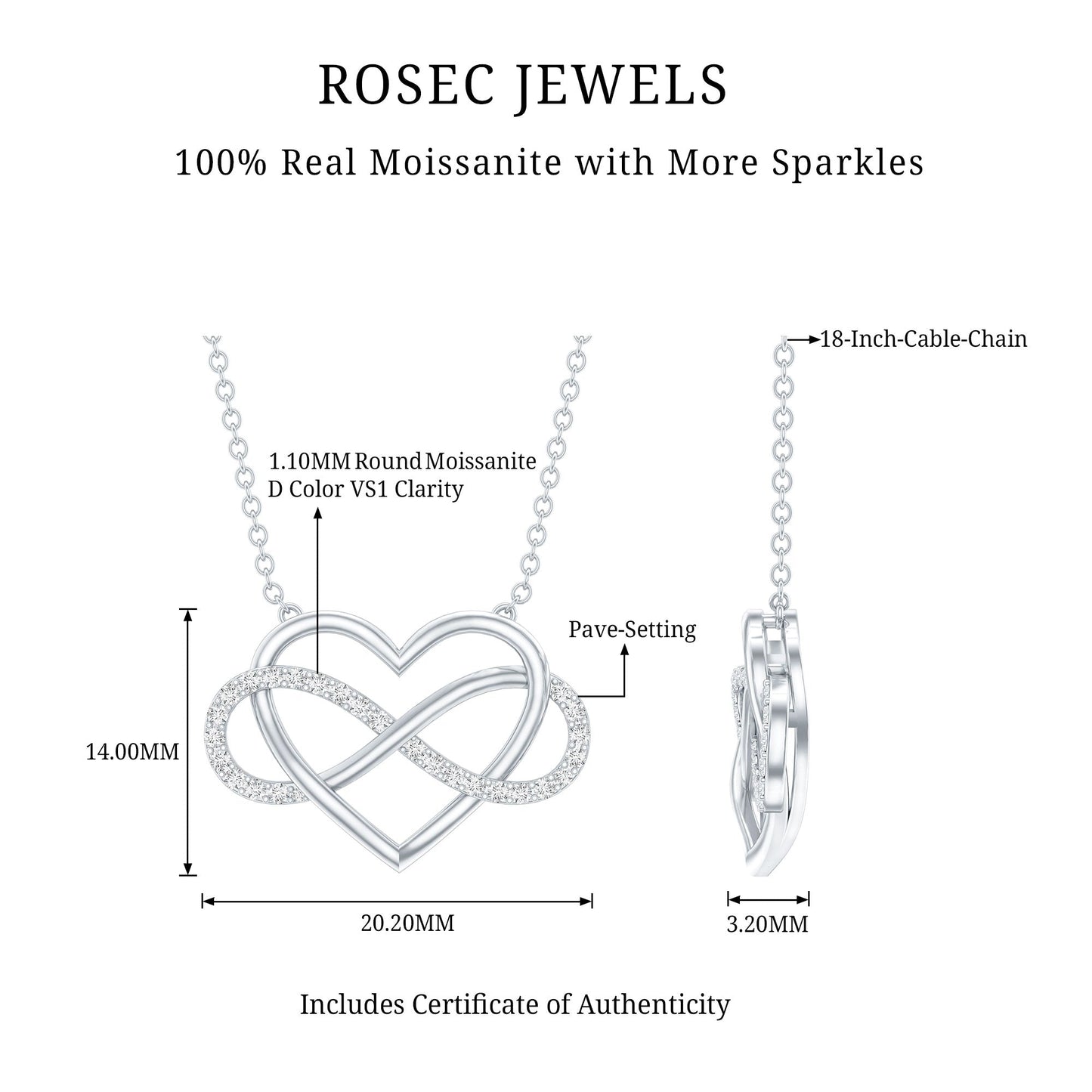 Certified Moissanite Infinity Heart Necklace