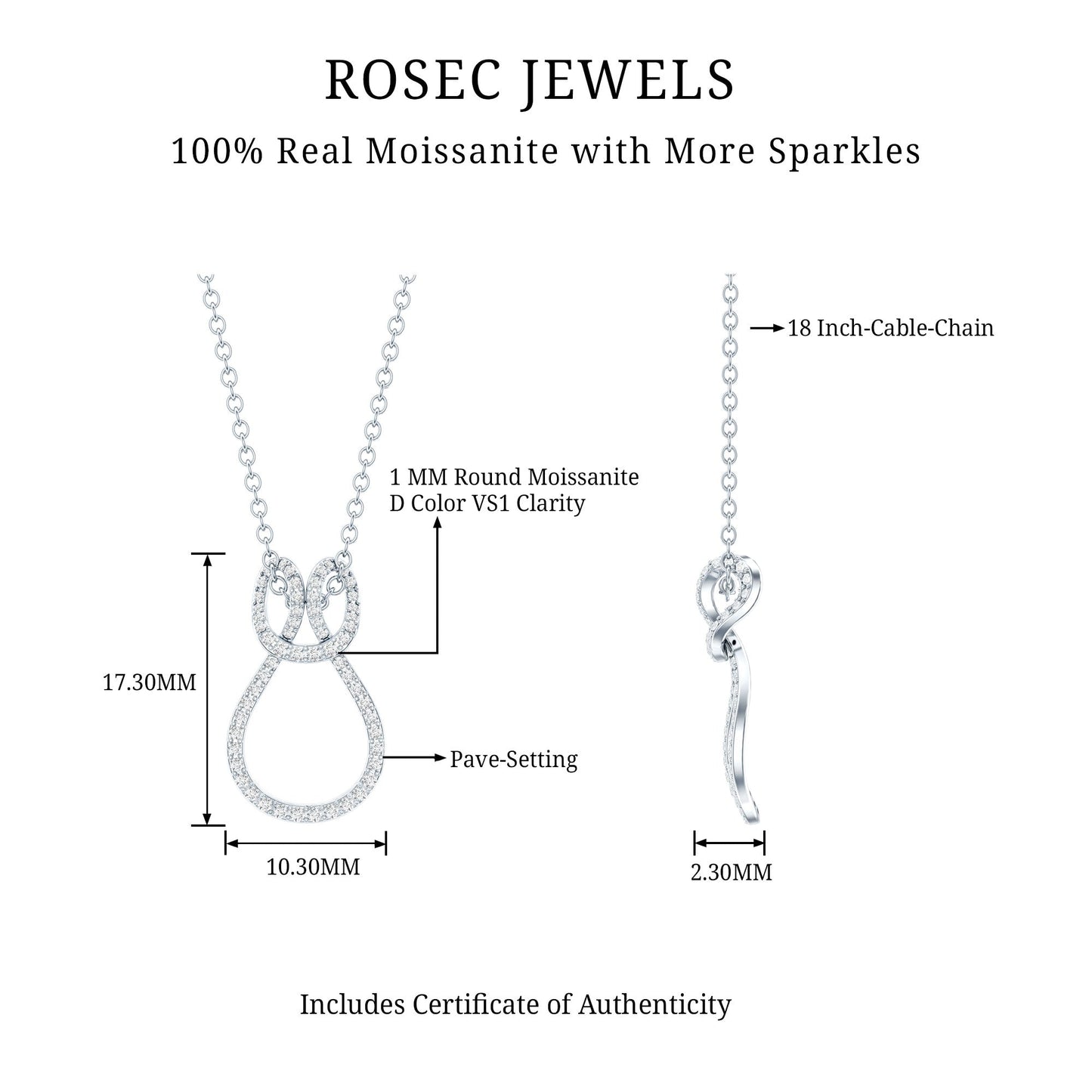 Classic Moissanite Twisted Infinity Pendant Necklace