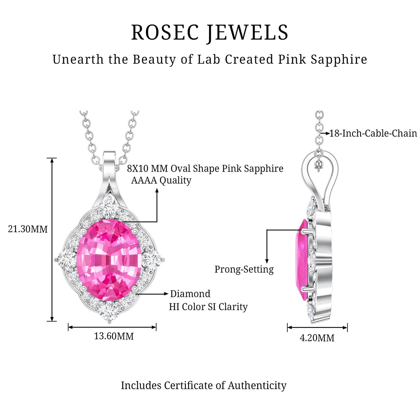 4 Carat Oval Lab Created Pink Sapphire Vintage Pendant with Diamonds