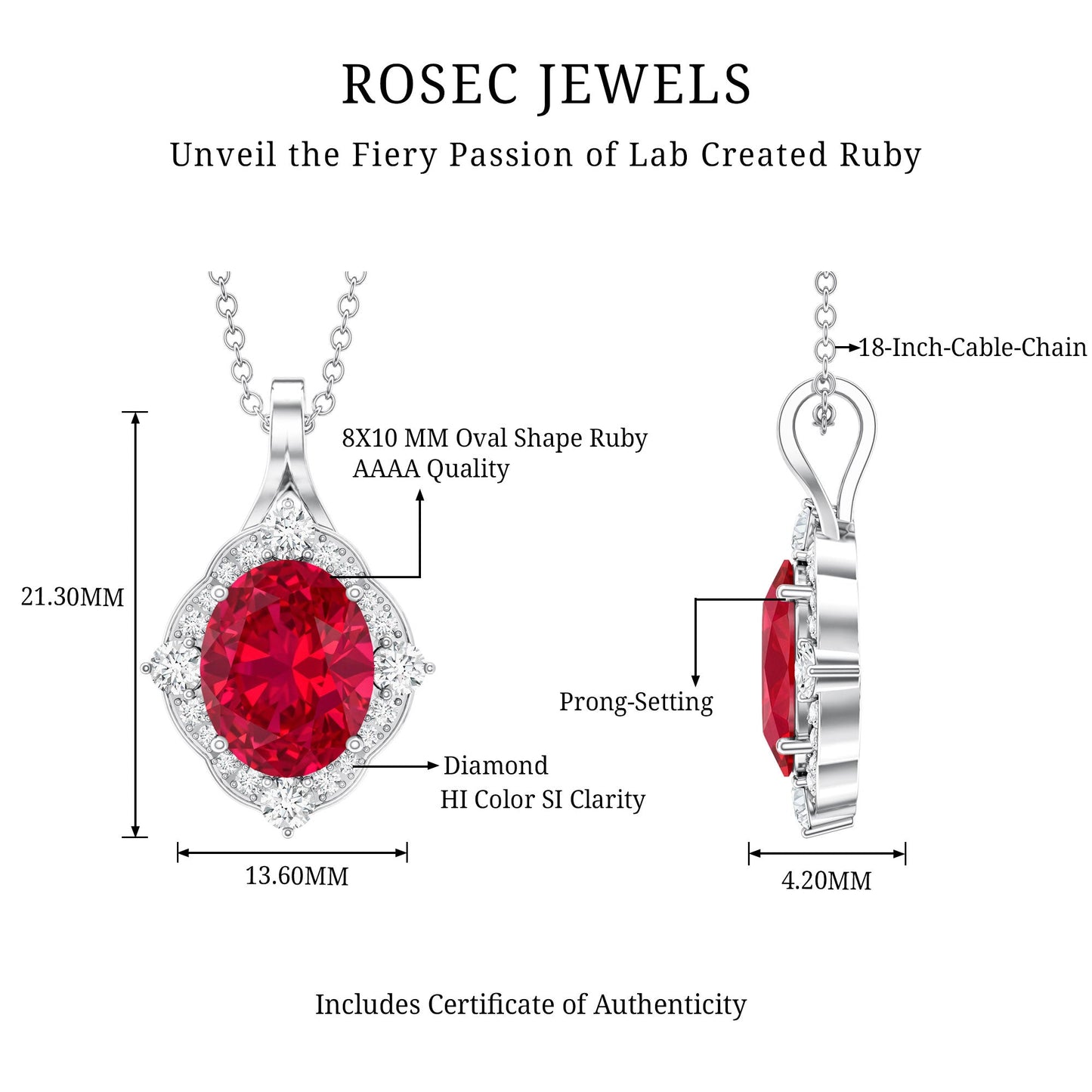 4 Carat Lab Grown Ruby Vintage Inspired Necklace with Diamond Halo