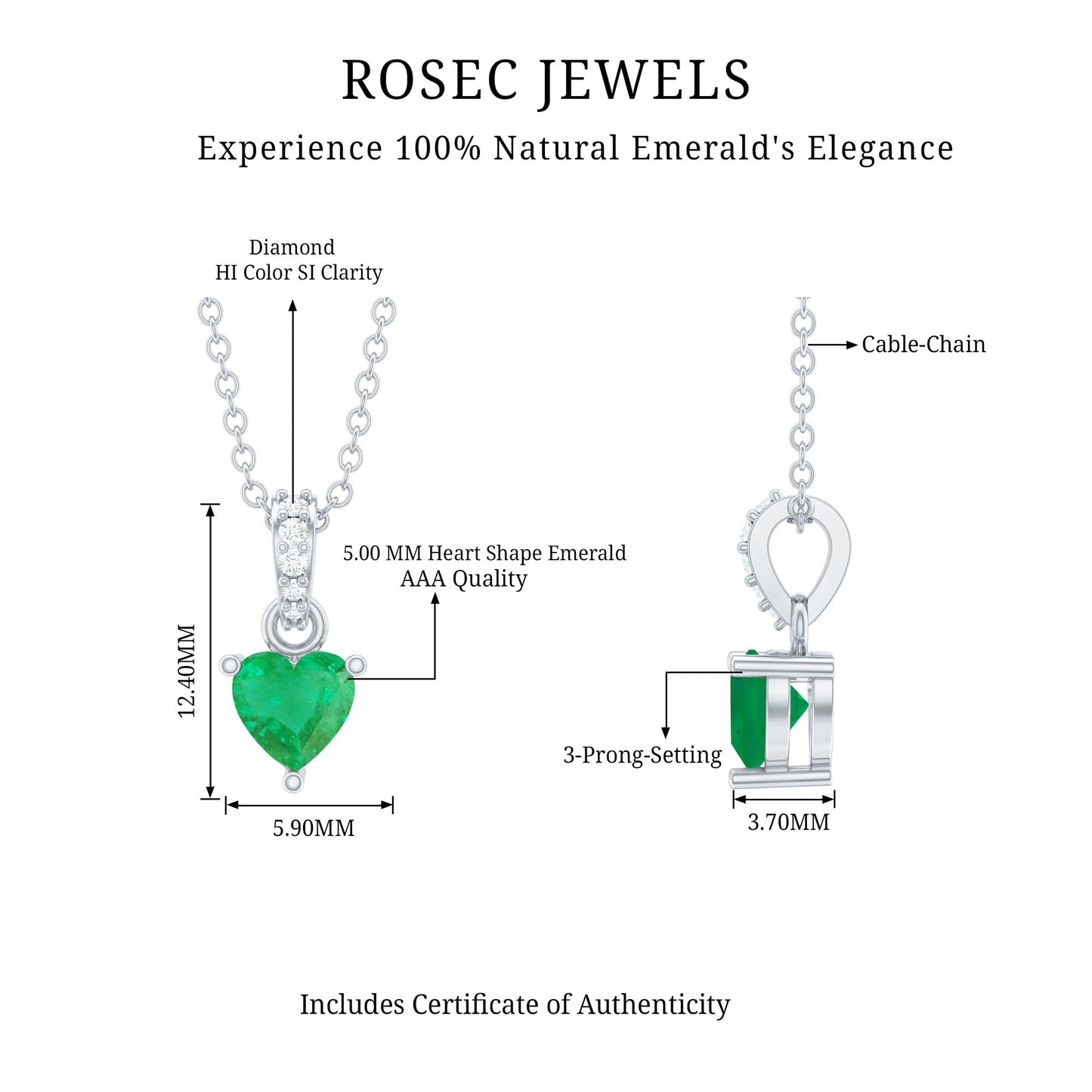 Heart Shape Emerald Promise Necklace with Diamond Accent Bail