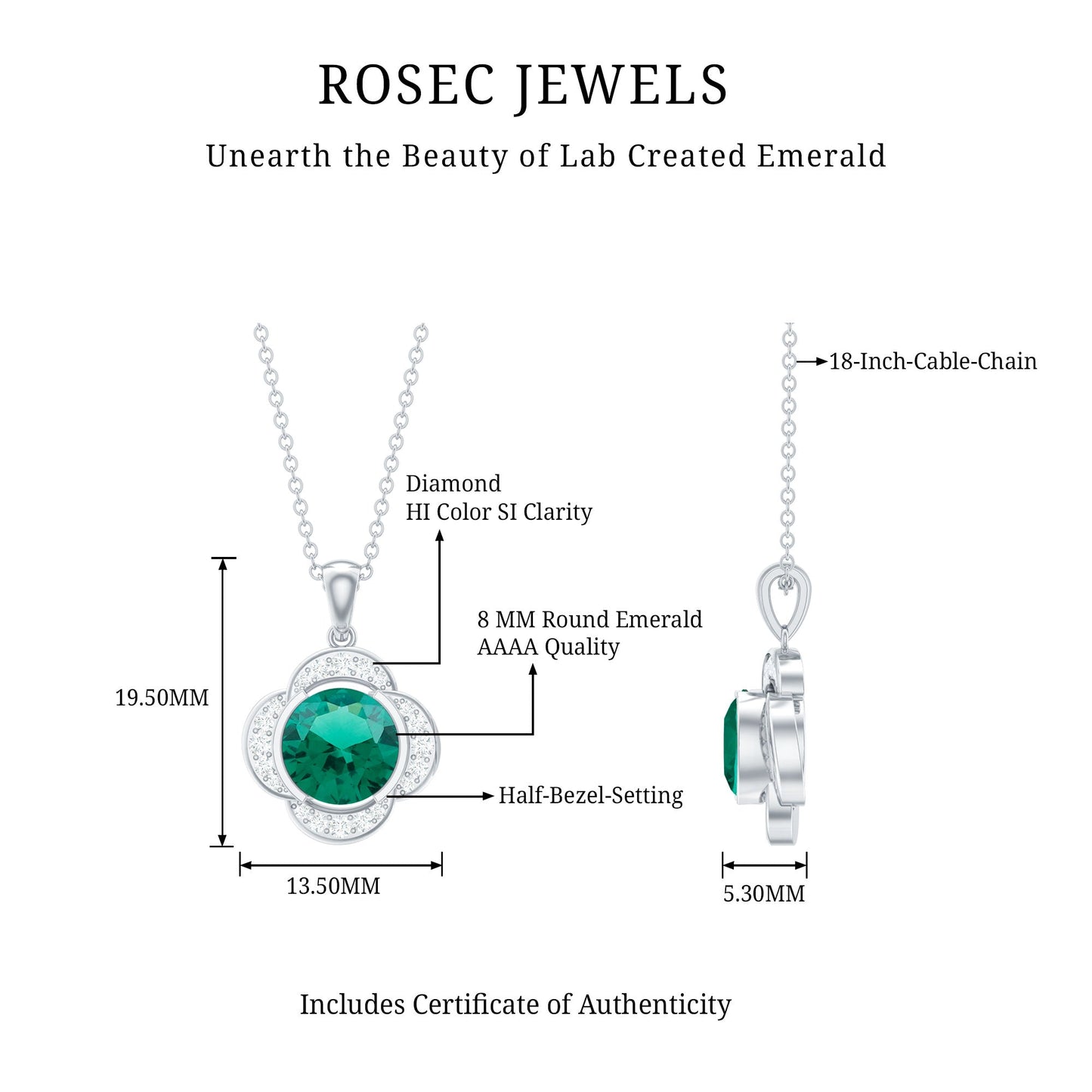2 CT Lab Grown Emerald and Diamond Flower Necklace