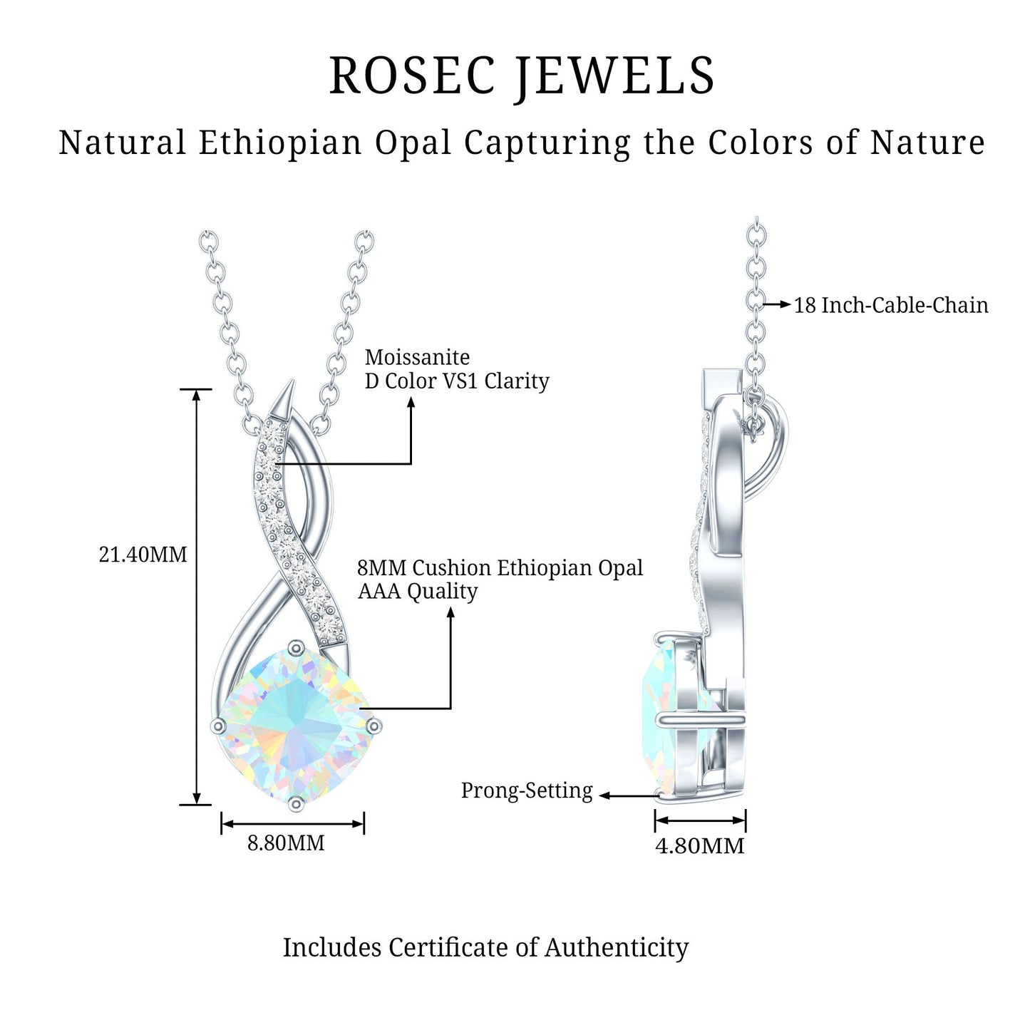 Ethiopian Opal Solitaire Infinity Necklace with Moissanite