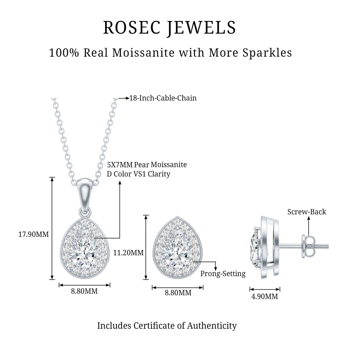 Certified Moissanite Teardrop Jewelry Set