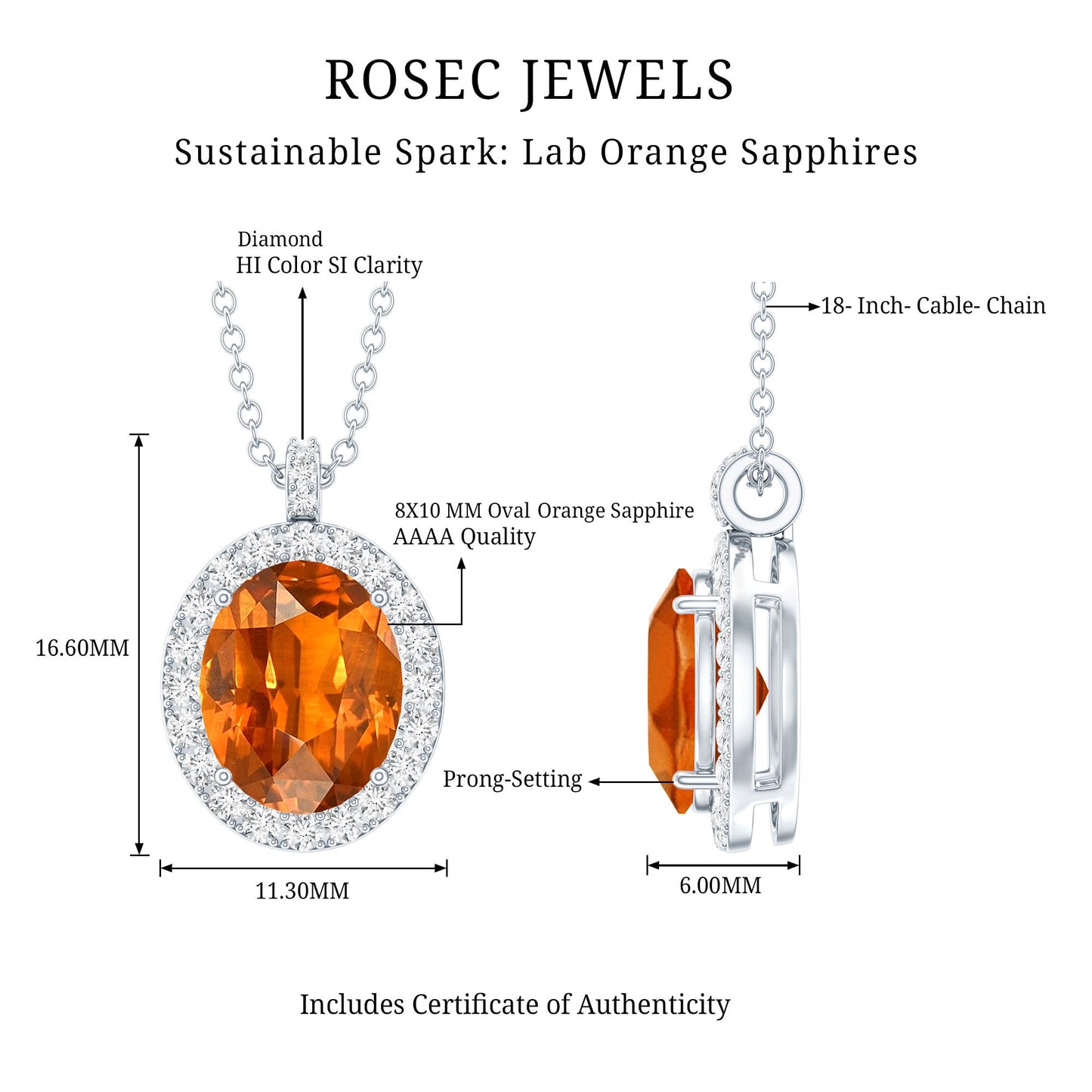 Oval Created Orange Sapphire and Diamond Halo Pendant