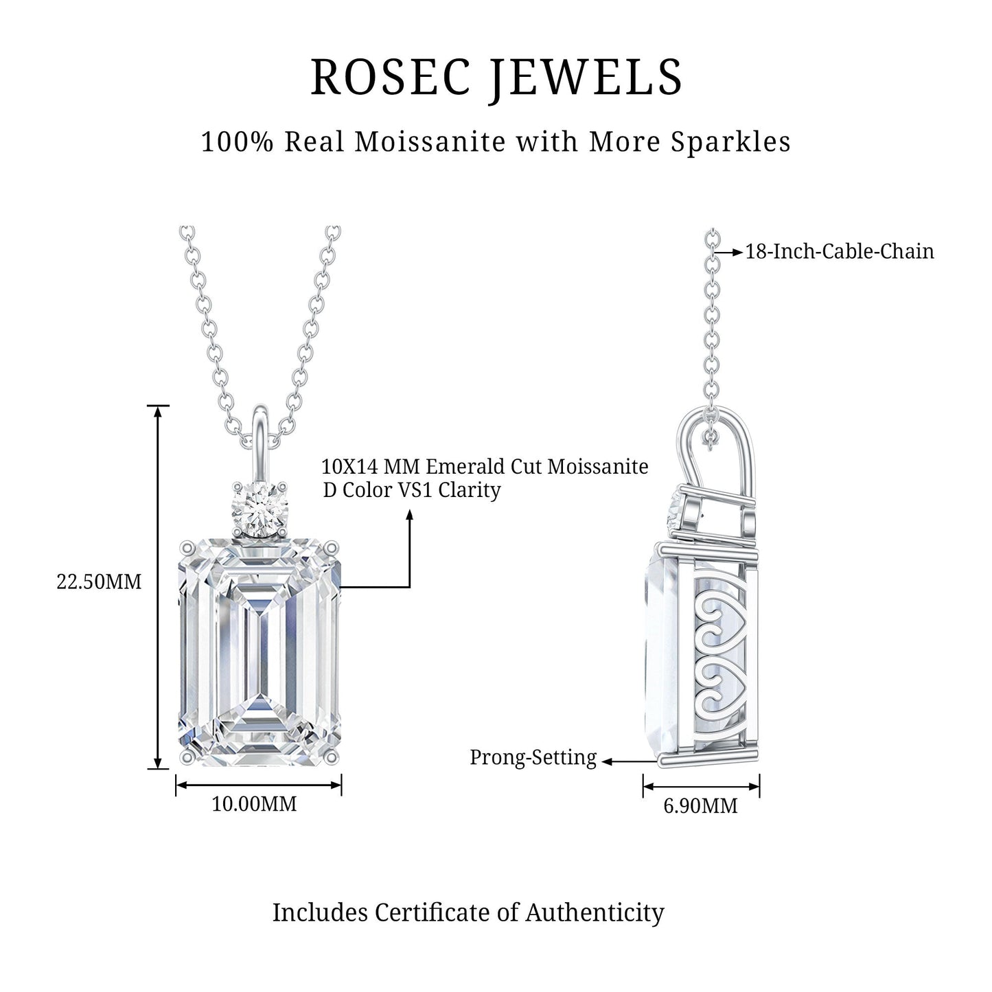 Certified 4.5 Carat Emerald Cut Moissanite Pendant for Women