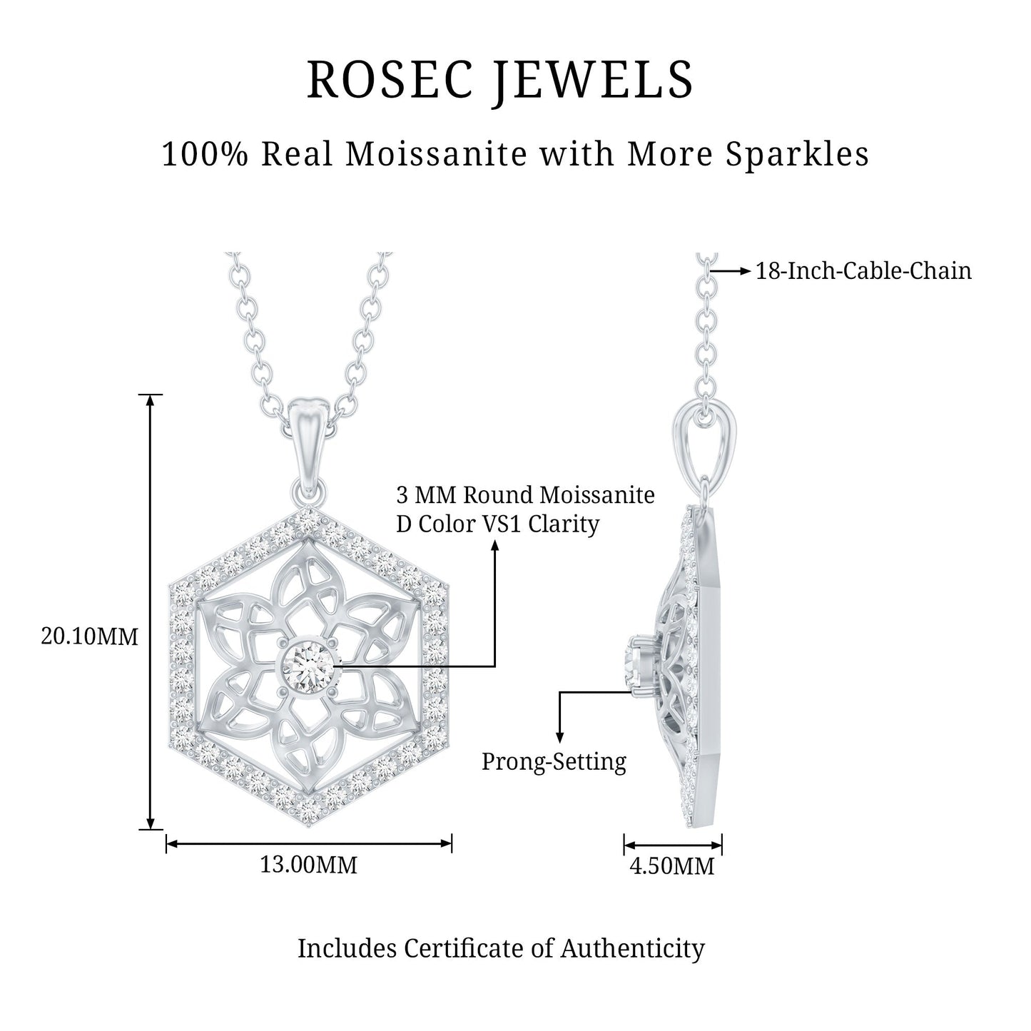 Vintage Inspired Certified Moissanite Flower Pendant