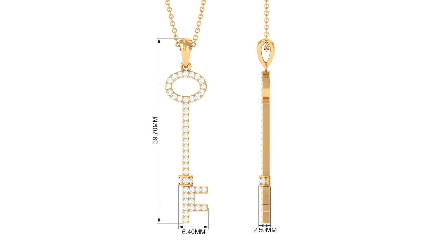 Simple Moissanite Key Pendant with Certificate