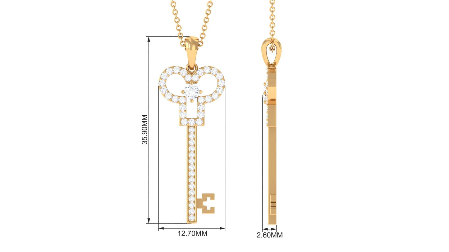 Certified Moissanite Cute Key Necklace for Women