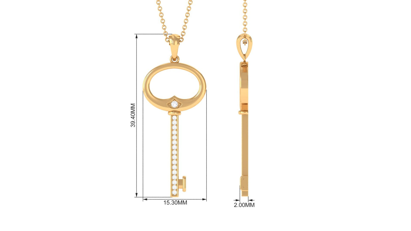 Certified Moissanite Contemporary Key Pendant Necklace