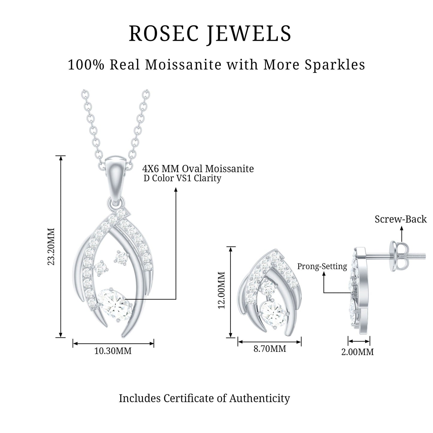 Certified Moissanite Designer Pendant and Earrings Set