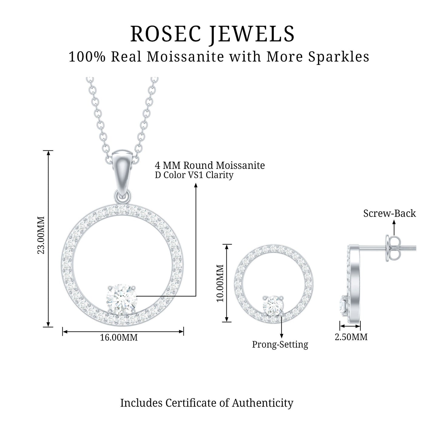 Certified Moissanite Open Circle Jewelry Set