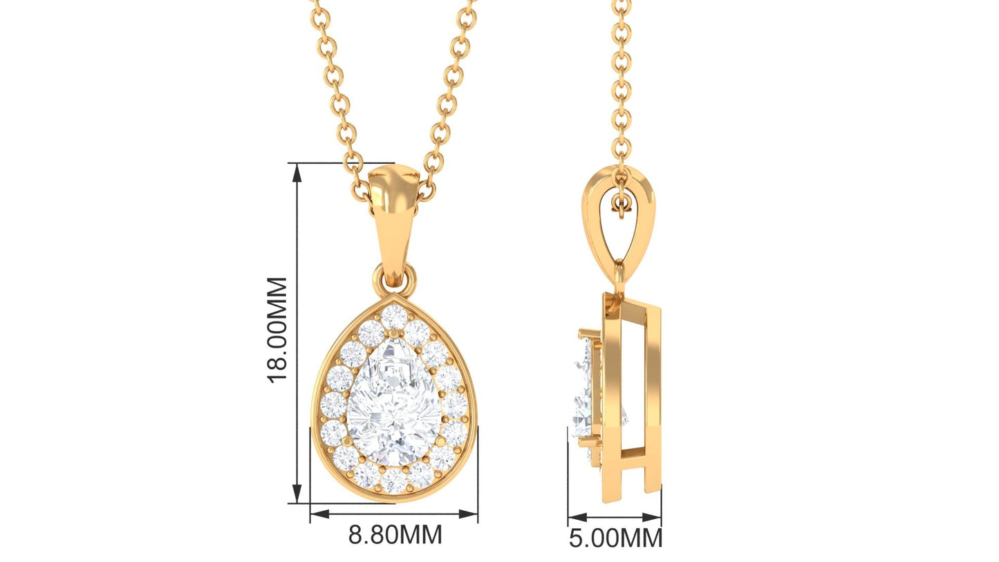 Moissanite Teardrop Halo Pendant Necklace