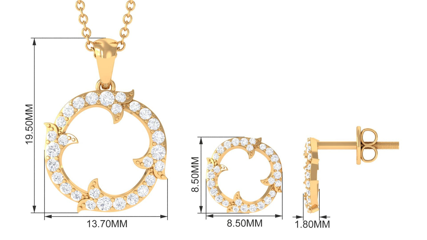 Certified Diamond Circle Necklace Earrings Set