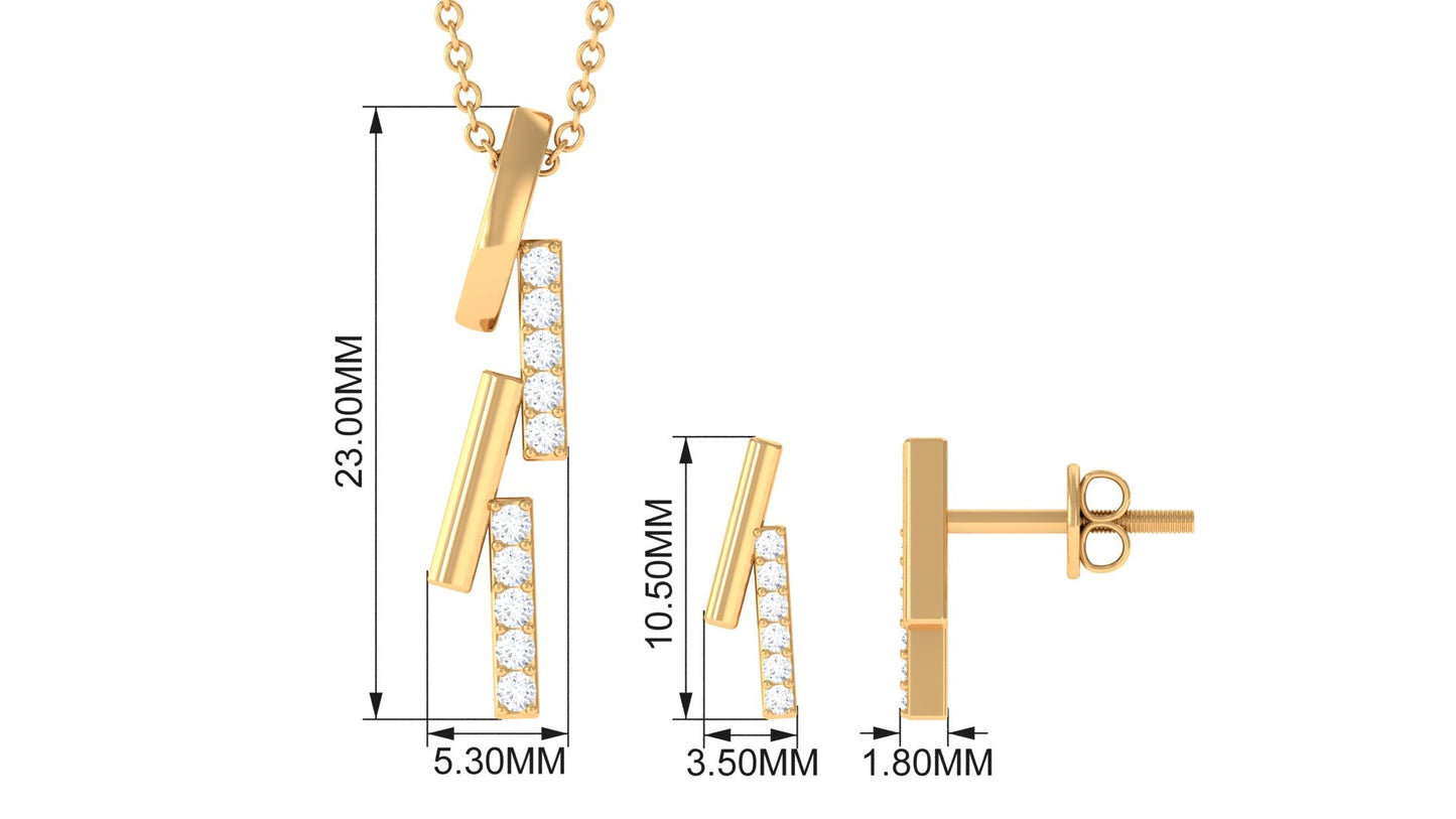 Certified Diamond Bar Dangle Necklace Earrings Set