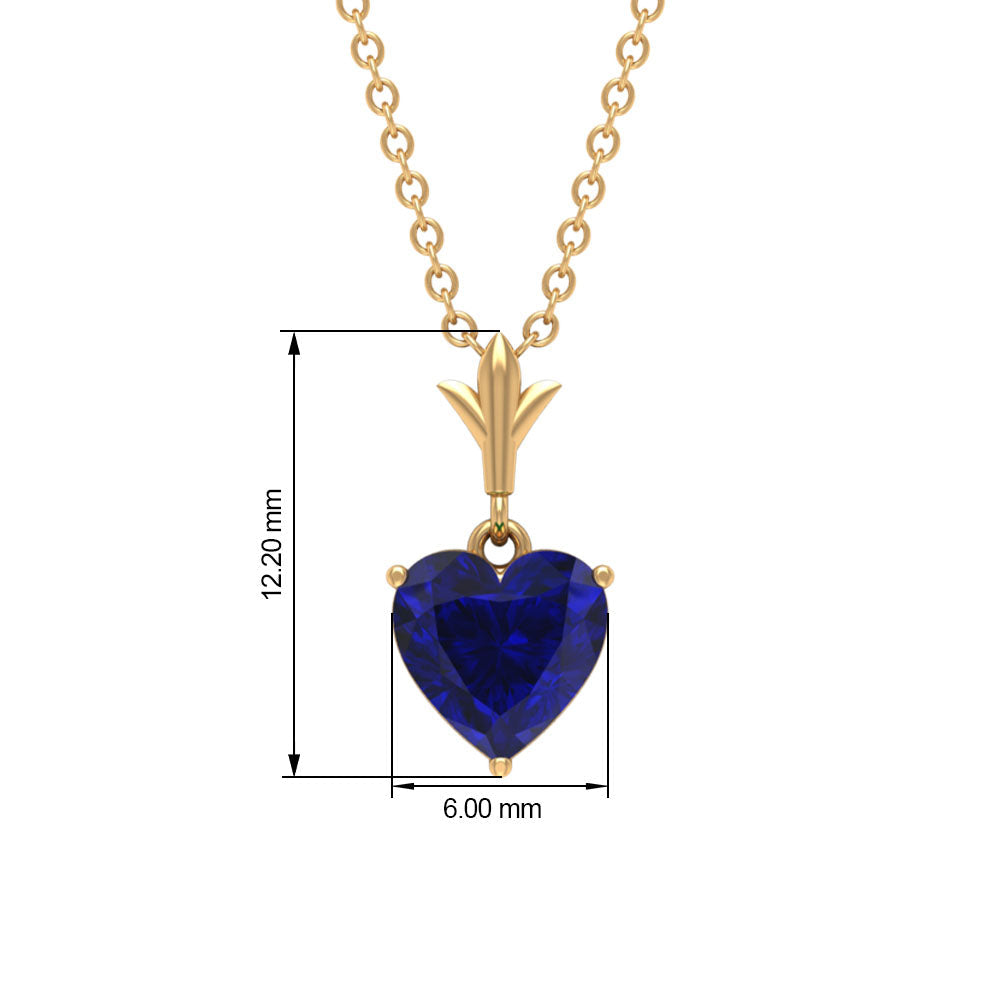 0.9 Carat Lab Grown Blue Sapphire Heart Necklace for Women