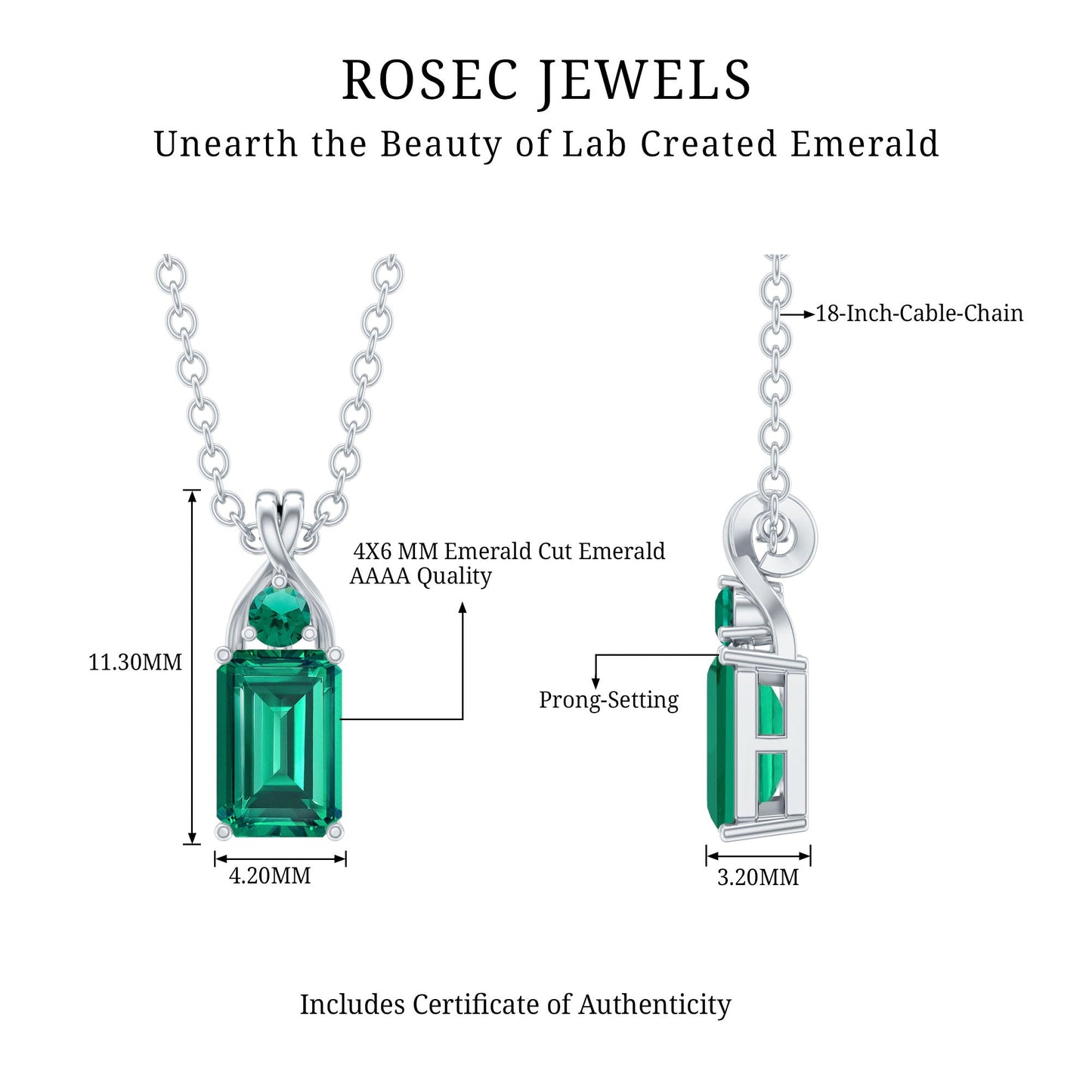 Emerald Cut Lab Created Emerald Pendant Necklace