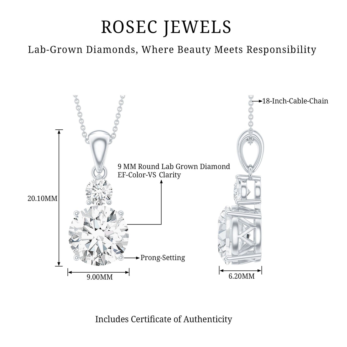 Brilliant Cut Moissanite Two Stone Necklace With Chain