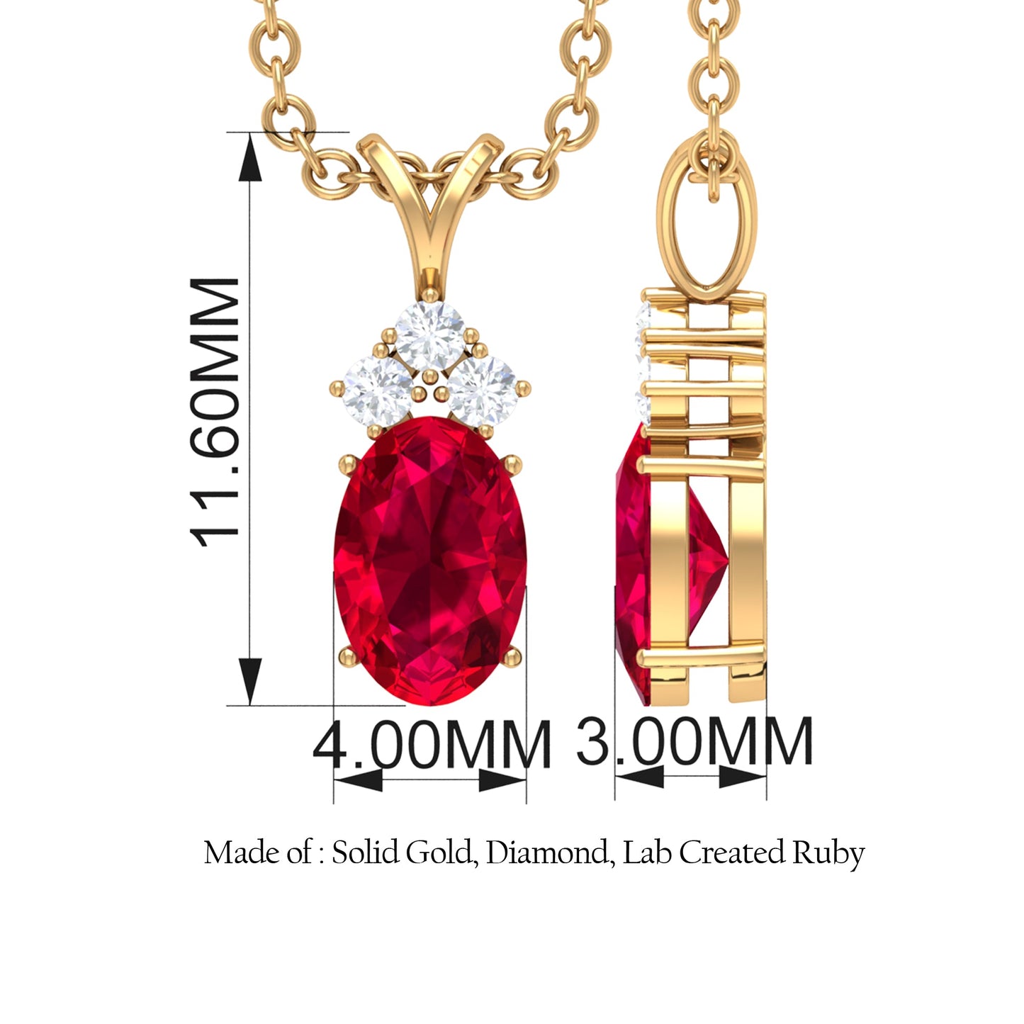 Oval Lab Created Ruby Pendant with Diamond trio