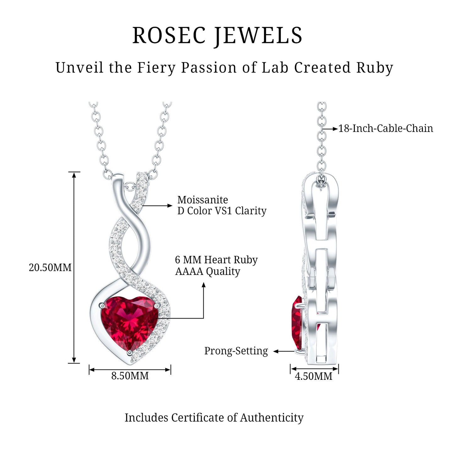 Lab Grown Ruby Infinity Heart Necklace With Chain