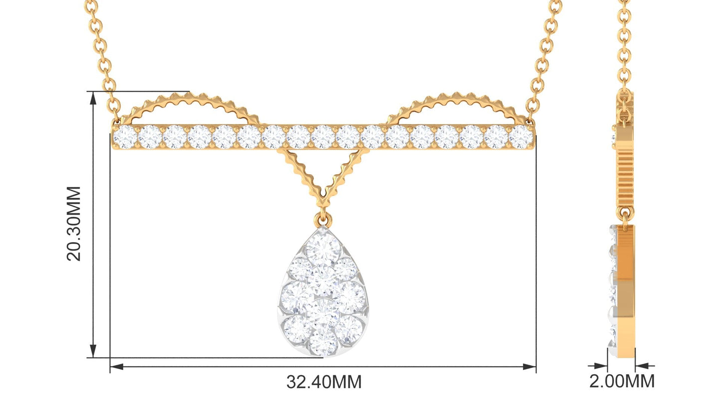 Pave Set Moissanite Designer Teardrop Bar Necklace