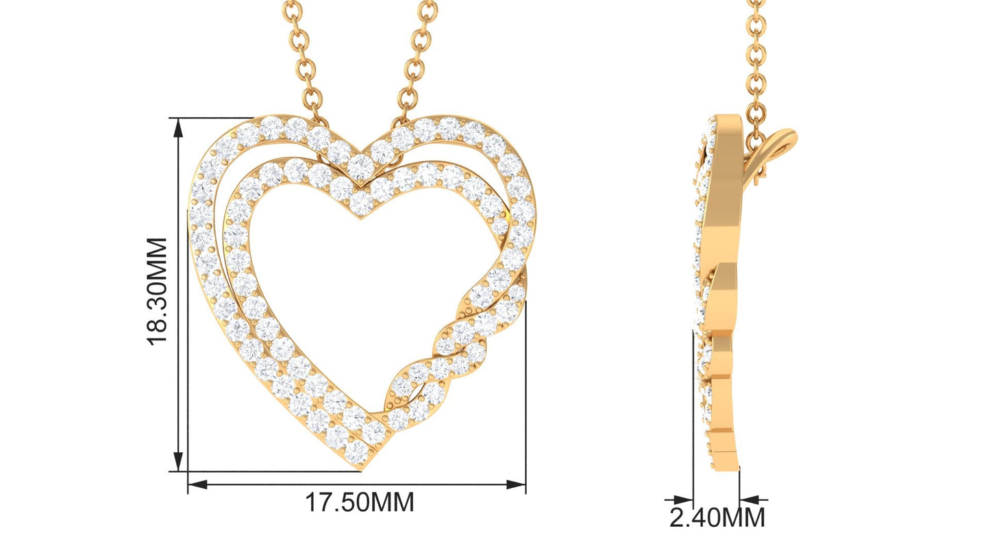 Certified Moissanite Double Heart Pendant Necklace For Her