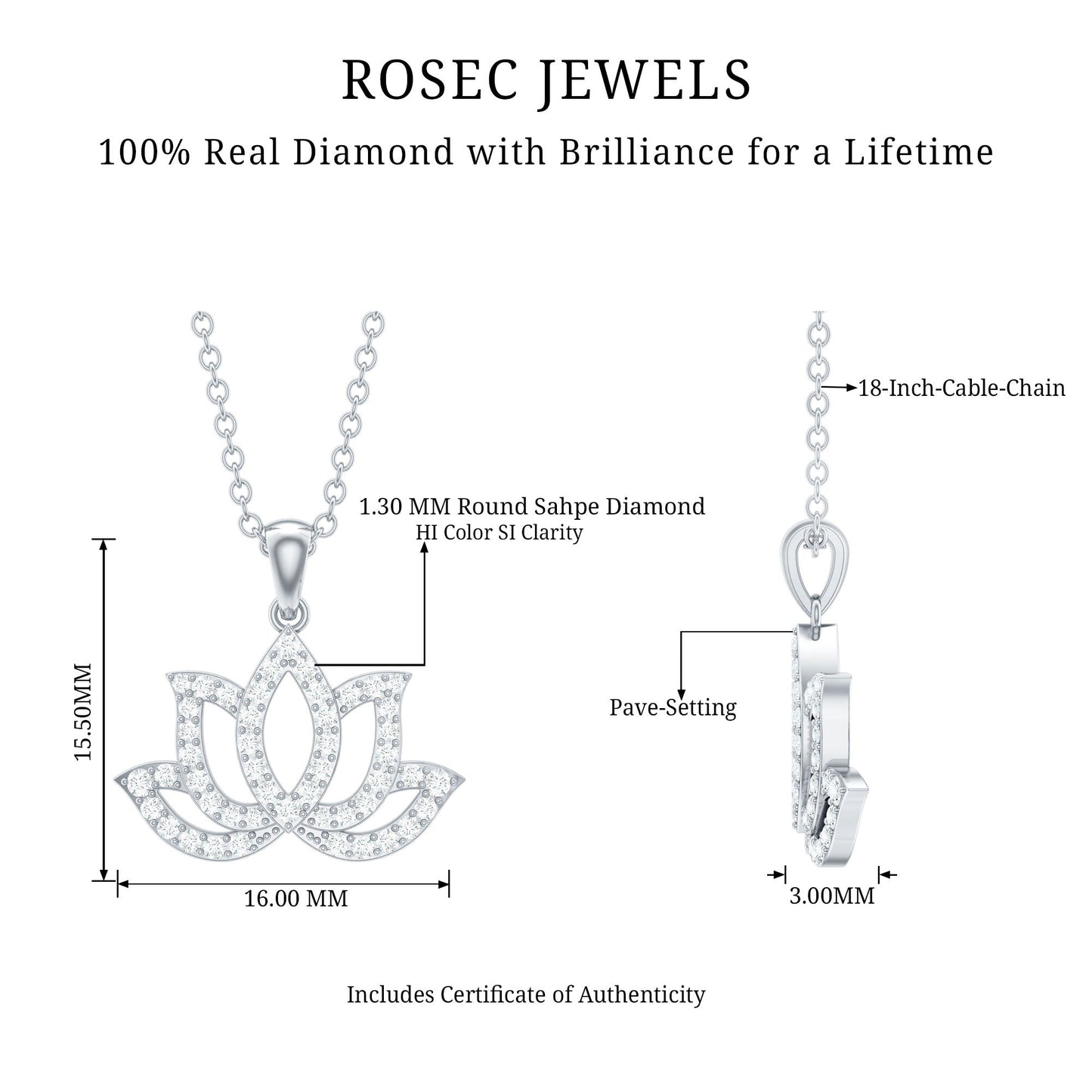 Diamond Lotus Flower Necklace in Pave Setting