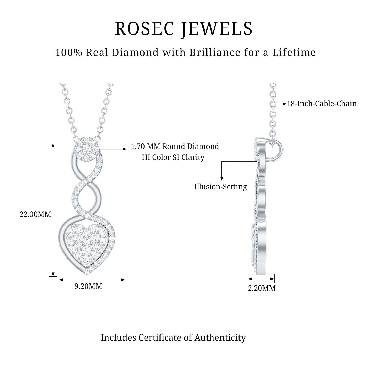 Natural Diamond Infinity Heart Pendant Necklace