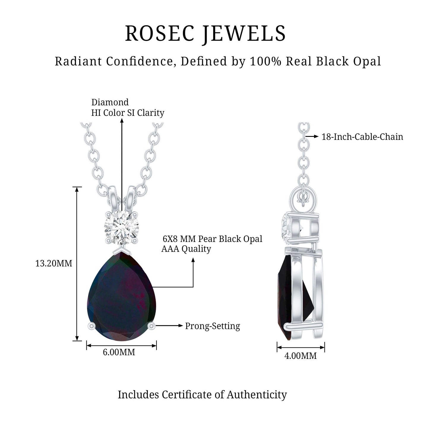 Pear Shaped Black Opal Drop Pendant with Diamond
